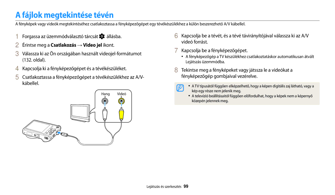 Samsung EC-WB200FBPWE3, EC-WB200FBPRE3, EC-WB200FBPBE3, EC-WB200FBPBE2, EC-WB200FBPWE2 manual Fájlok megtekintése tévén 