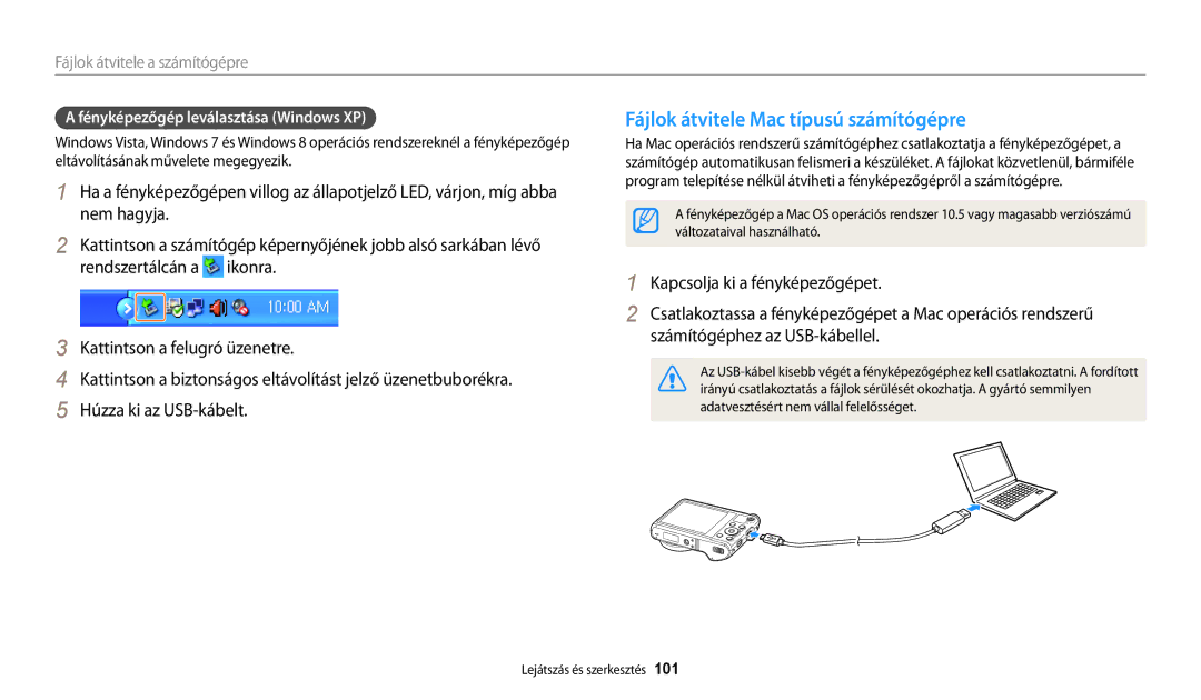 Samsung EC-WB200FBPBE3, EC-WB200FBPWE3 manual Fájlok átvitele Mac típusú számítógépre, Fájlok átvitele a számítógépre 