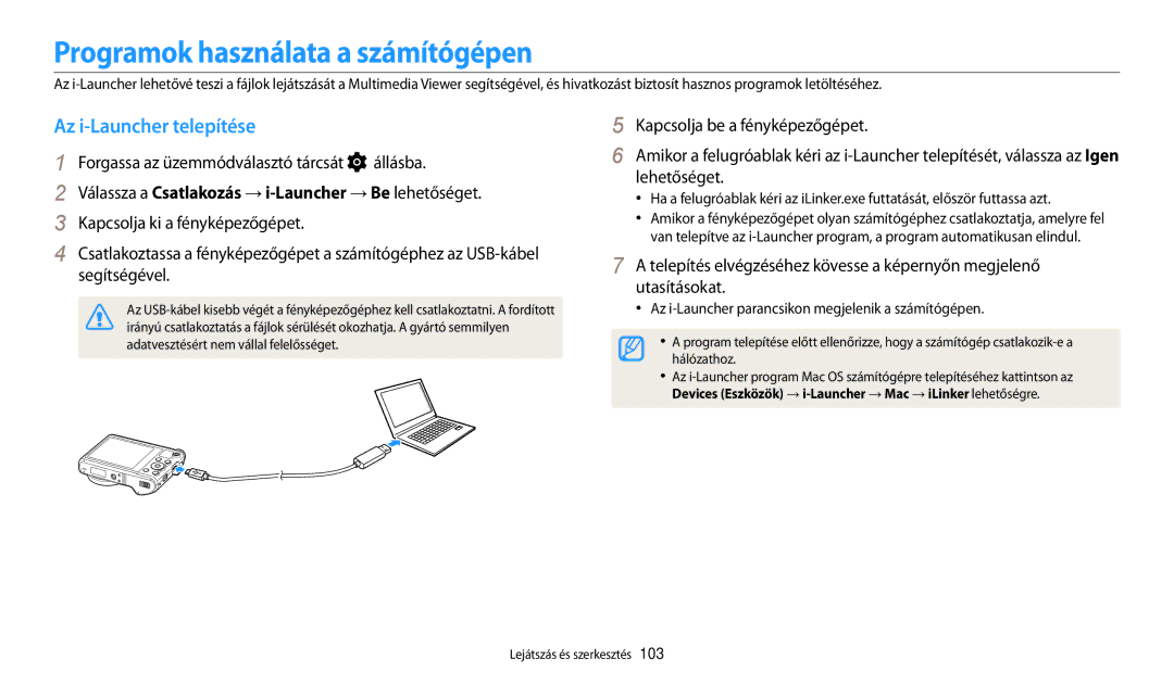 Samsung EC-WB200FBPWE2, EC-WB200FBPWE3, EC-WB200FBPRE3 manual Programok használata a számítógépen, Az i-Launcher telepítése 