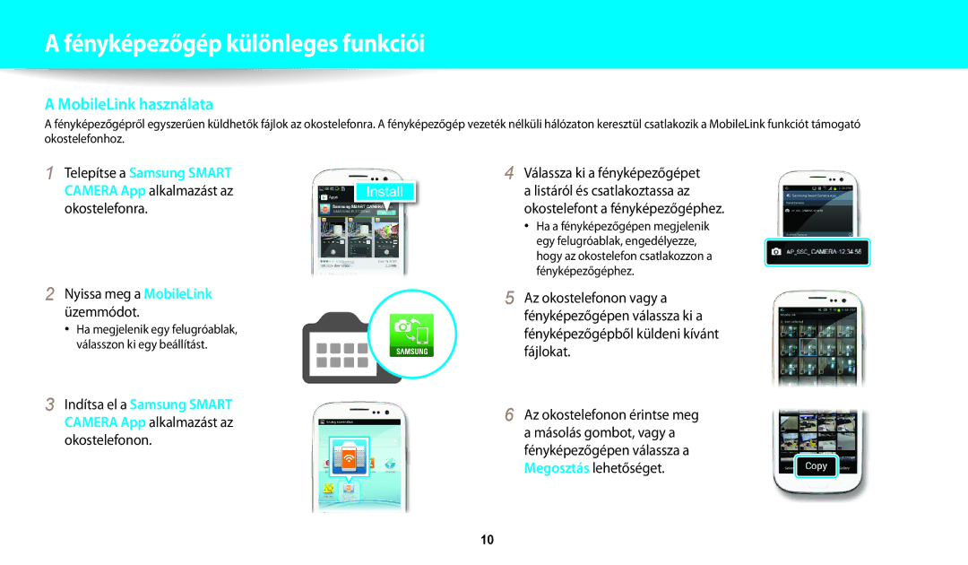 Samsung EC-WB200FBPRE3, EC-WB200FBPWE3, EC-WB200FBPBE3 manual Indítsa el a Samsung Smart, Nyissa meg a MobileLink üzemmódot 