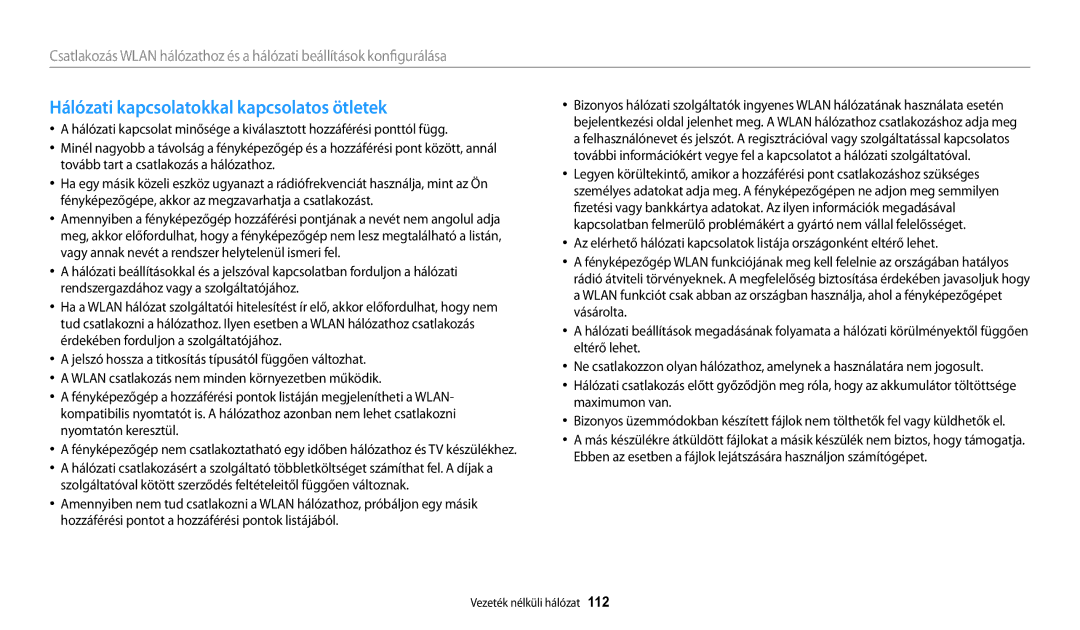 Samsung EC-WB200FBPBE2, EC-WB200FBPWE3, EC-WB200FBPRE3, EC-WB200FBPBE3 manual Hálózati kapcsolatokkal kapcsolatos ötletek 