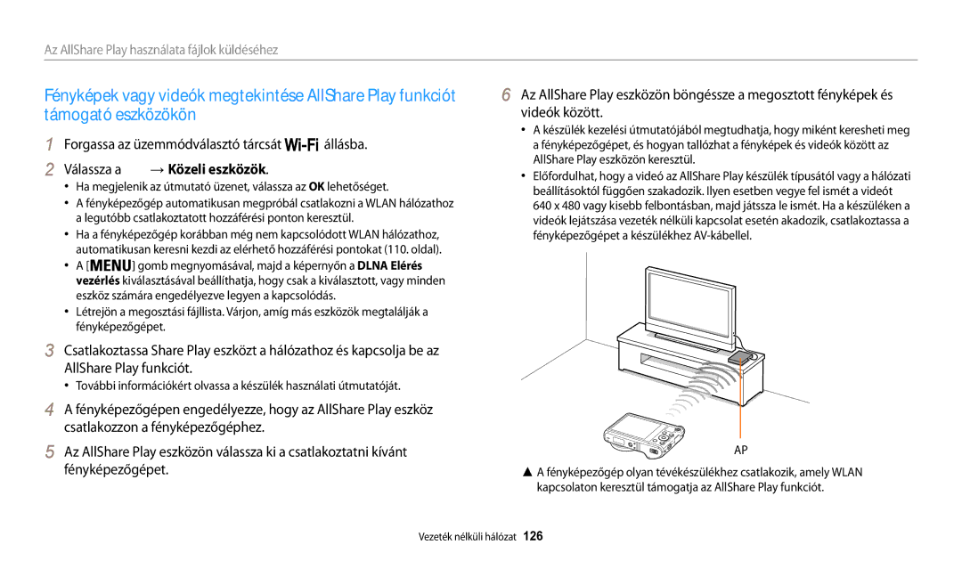 Samsung EC-WB200FBPBE3, EC-WB200FBPWE3, EC-WB200FBPRE3, EC-WB200FBPBE2 manual Az AllShare Play használata fájlok küldéséhez 