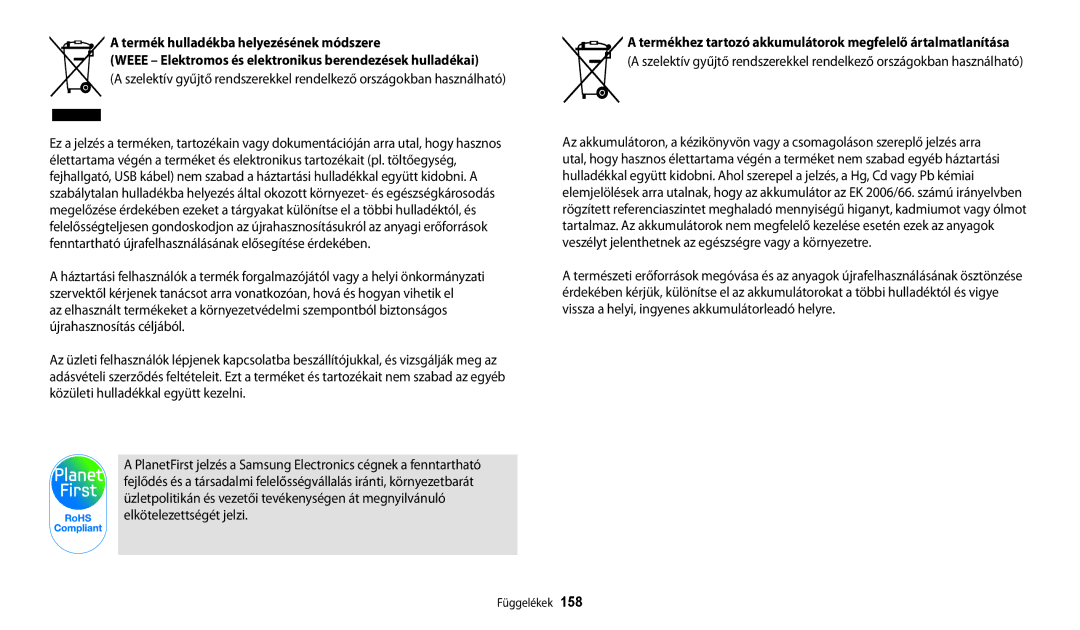 Samsung EC-WB200FBPWE2 Termék hulladékba helyezésének módszere, Weee Elektromos és elektronikus berendezések hulladékai 