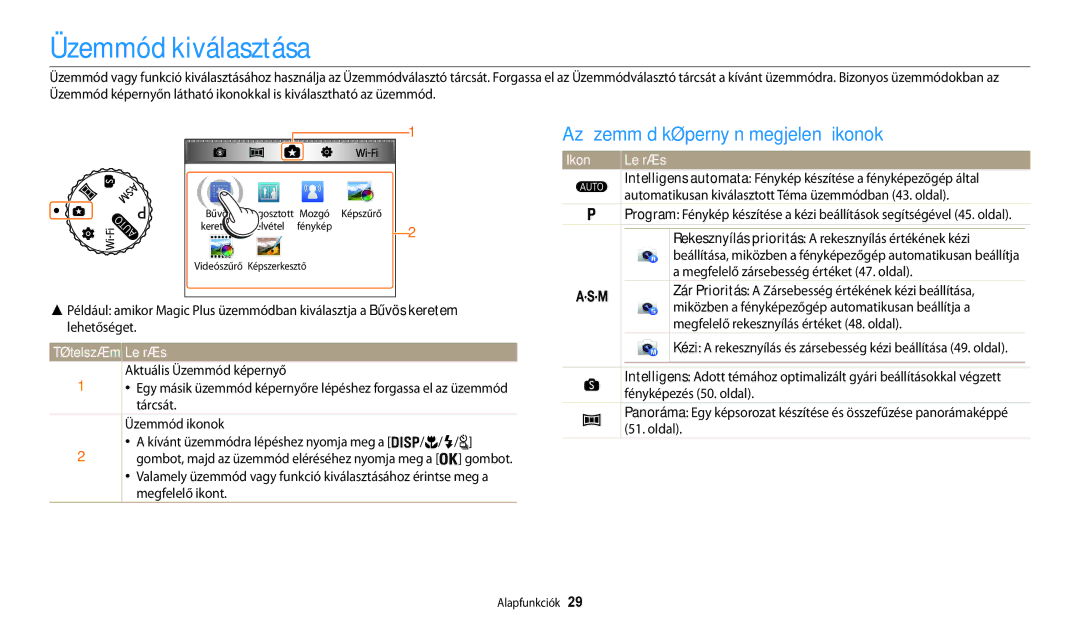 Samsung EC-WB200FBPWE3, EC-WB200FBPRE3 manual Üzemmód kiválasztása, Az üzemmód képernyőn megjelenő ikonok, Tételszám Leírás 