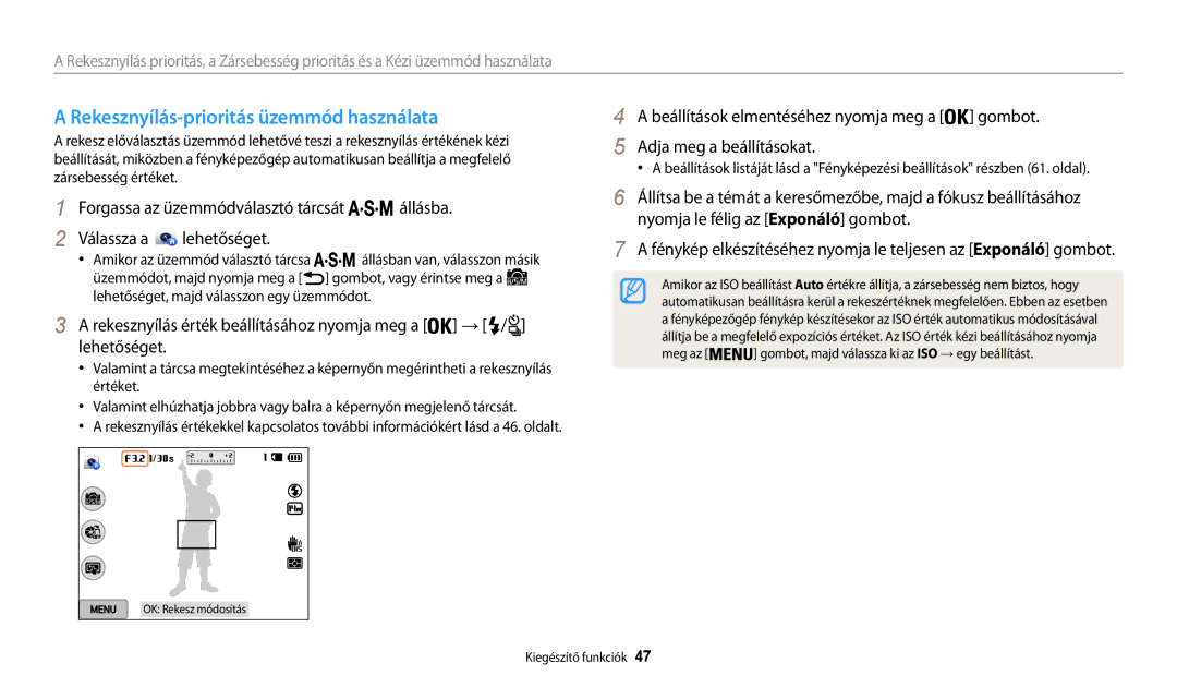 Samsung EC-WB200FBPBE2, EC-WB200FBPWE3, EC-WB200FBPRE3, EC-WB200FBPBE3 manual Rekesznyílás-prioritás üzemmód használata 