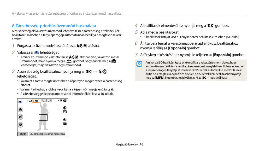 Samsung EC-WB200FBPWE2 Zársebesség-prioritás üzemmód használata, Zársebesség beállításához nyomja meg a → / lehetőséget 