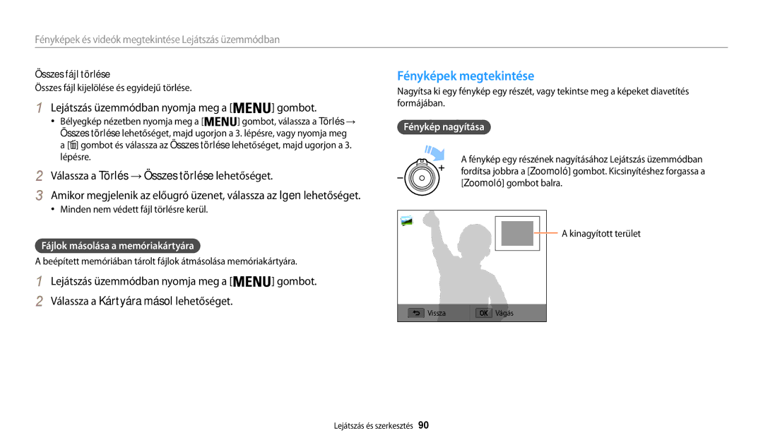 Samsung EC-WB200FBPRE3, EC-WB200FBPWE3 manual Fényképek megtekintése, Válassza a Törlés → Összes törlése lehetőséget 