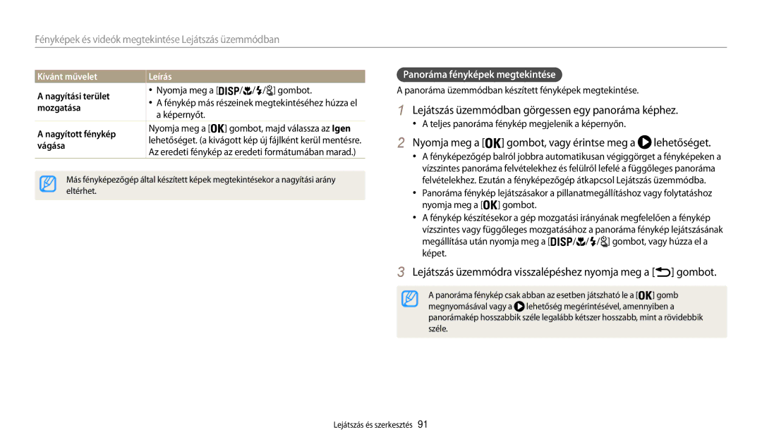 Samsung EC-WB200FBPBE3, EC-WB200FBPWE3 Lejátszás üzemmódban görgessen egy panoráma képhez, Panoráma fényképek megtekintése 