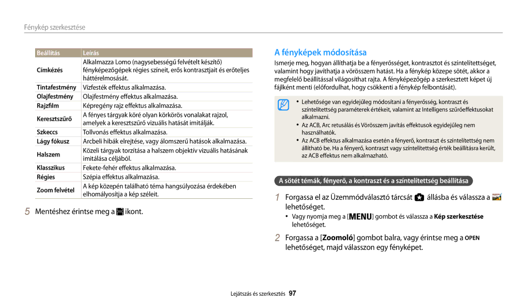 Samsung EC-WB200FBPBE2 manual Fényképek módosítása, Alkalmazza Lomo nagysebességű felvételt készítő, Háttérelmosását 