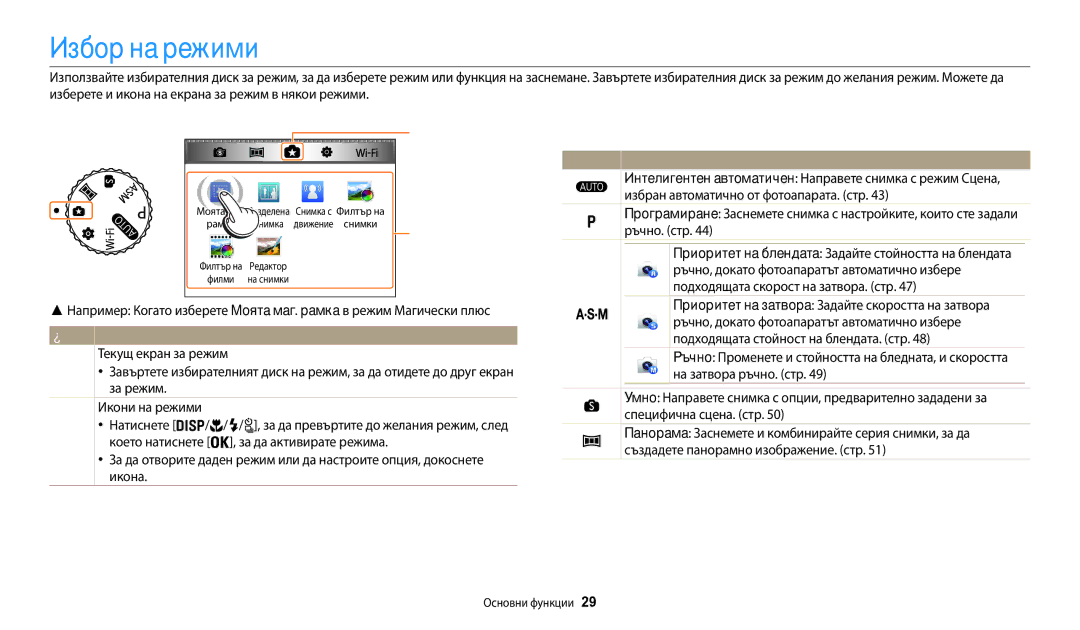 Samsung EC-WB200FBPWE3, EC-WB200FBPRE3 Избор на режими, Икони на екрана за режим, Избран автоматично от фотоапарата. стр 