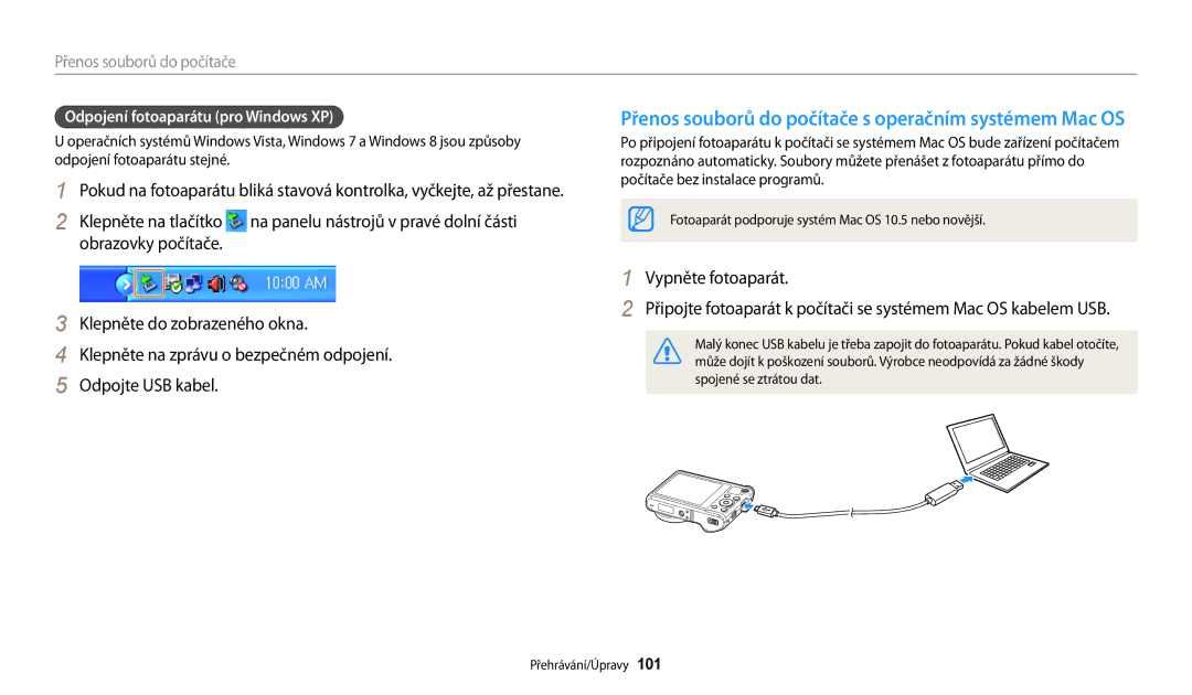 Samsung EC-WB200FBPWE3 manual Přenos souborů do počítače s operačním systémem Mac OS, Odpojení fotoaparátu pro Windows XP 