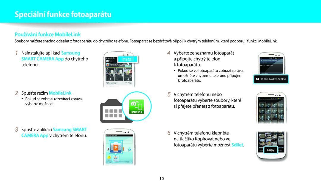 Samsung EC-WB200FBPBE3, EC-WB200FBPWE3, EC-WB200FBPRE3 manual Používání funkce MobileLink, Spusťte režim MobileLink 