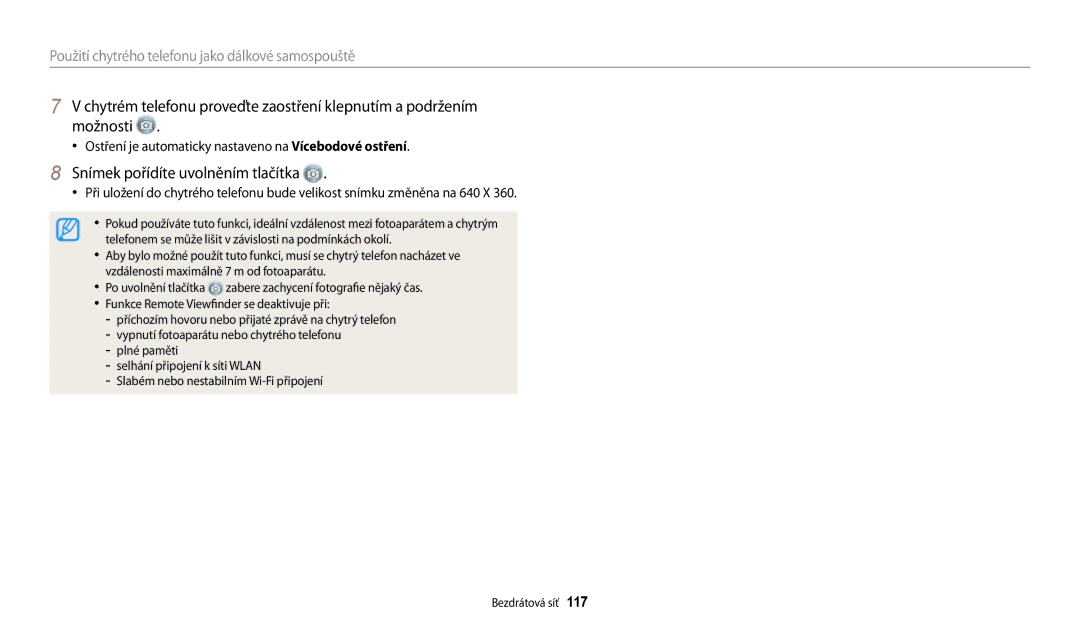 Samsung EC-WB200FBPRE3, EC-WB200FBPWE3, EC-WB200FBPBE3 Možnosti, Ostření je automaticky nastaveno na Vícebodové ostření 