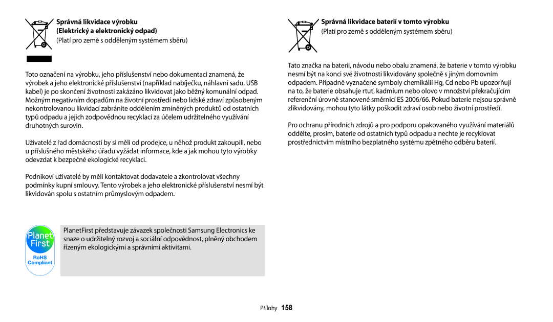 Samsung EC-WB200FBPWE3, EC-WB200FBPRE3, EC-WB200FBPBE3 manual Správná likvidace výrobku, Elektrický a elektronický odpad 