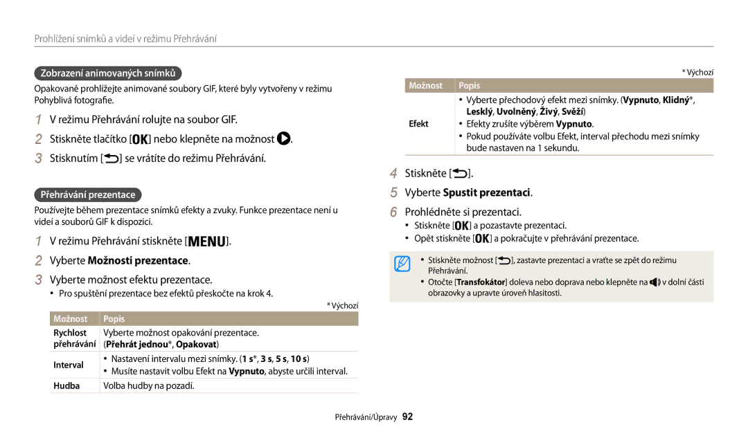 Samsung EC-WB200FBPWE3 Režimu Přehrávání rolujte na soubor GIF, Vyberte Spustit prezentaci, Prohlédněte si prezentaci 