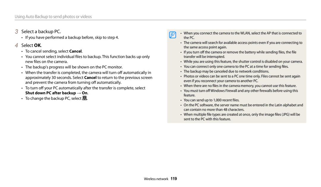 Samsung EC-WB200FBDBSA, EC-WB202FBDBFR Select a backup PC, Select OK, If you have performed a backup before, skip to step 