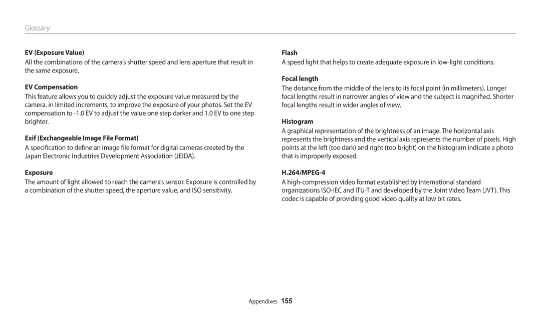 Samsung EC-WB202FBDBFR EV Exposure Value, EV Compensation, Exif Exchangeable Image File Format, Focal length, Histogram 