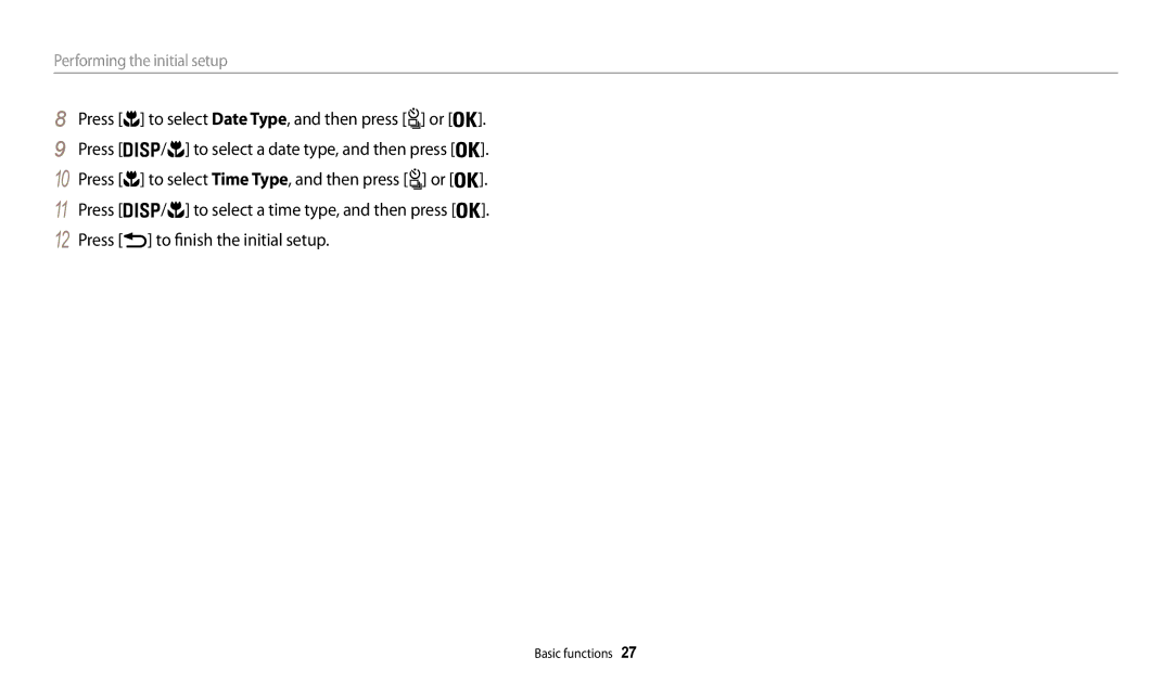 Samsung EC-WB200FBPRFR, EC-WB202FBDBFR, EC-WB201FBDWE1, EC-WB200FBPBFR, EC-WB202FBDWFR manual Performing the initial setup 