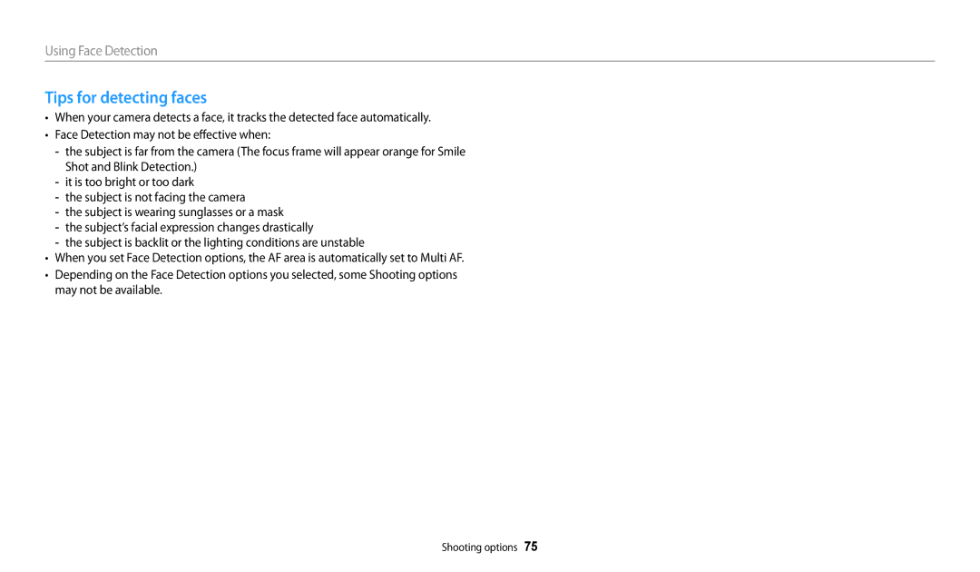 Samsung EC-WB200FBPRRU, EC-WB202FBDBFR, EC-WB201FBDWE1, EC-WB200FBPRFR, EC-WB200FBPBFR manual Tips for detecting faces 