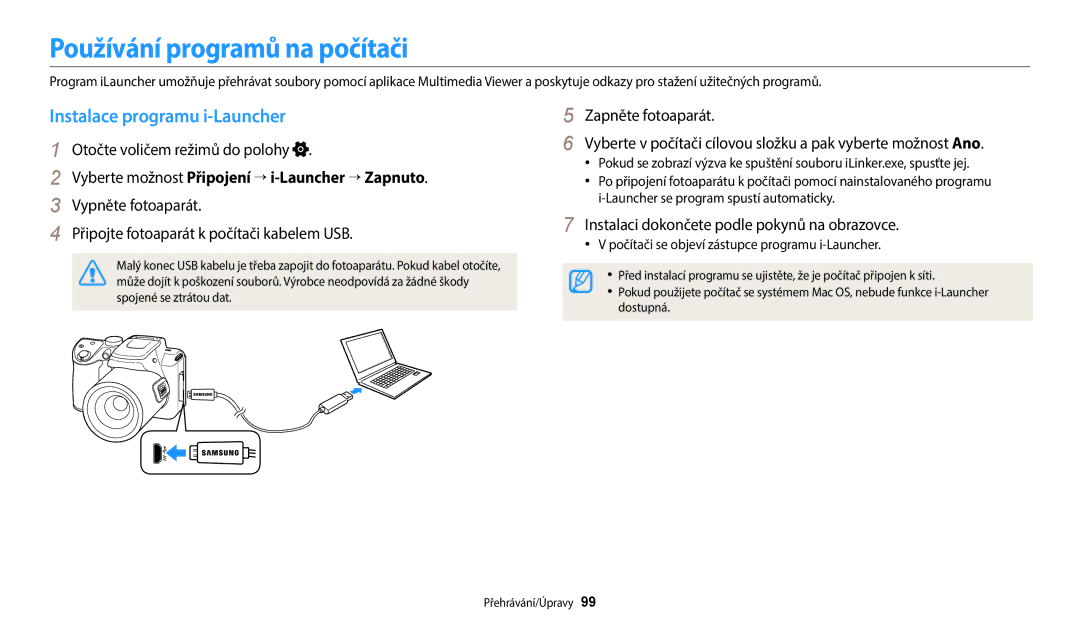 Samsung EC-WB2100BPBE3 manual Používání programů na počítači, Instalace programu i-Launcher 