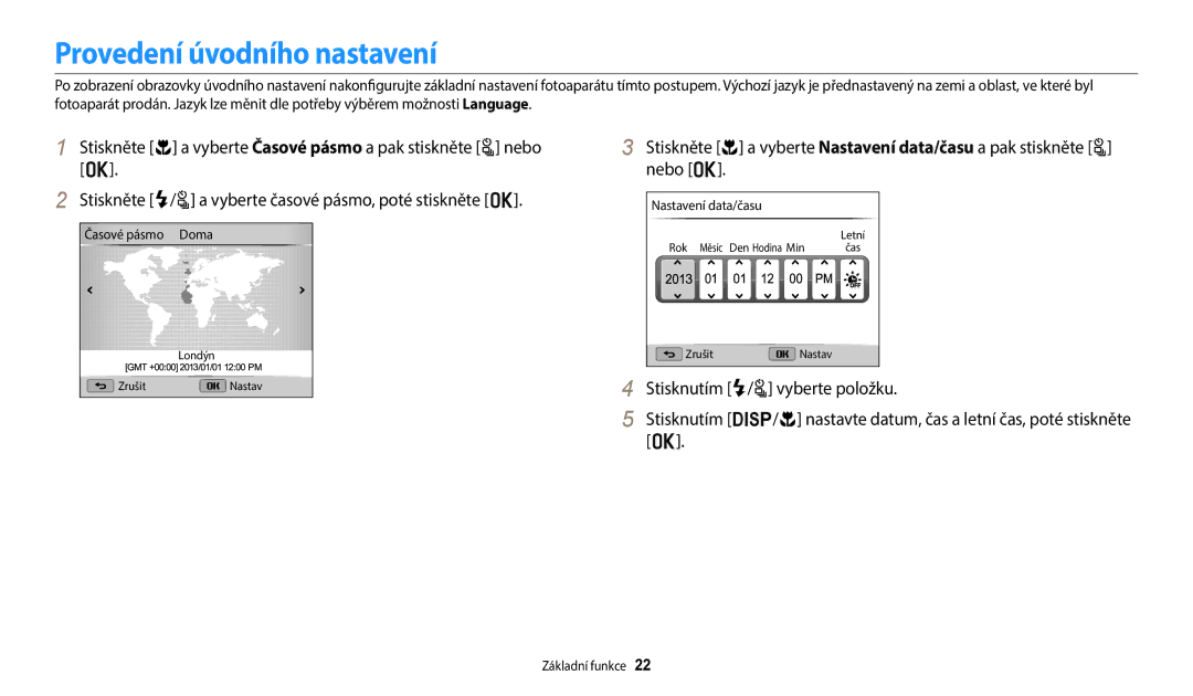 Samsung EC-WB2100BPBE3 manual Provedení úvodního nastavení 