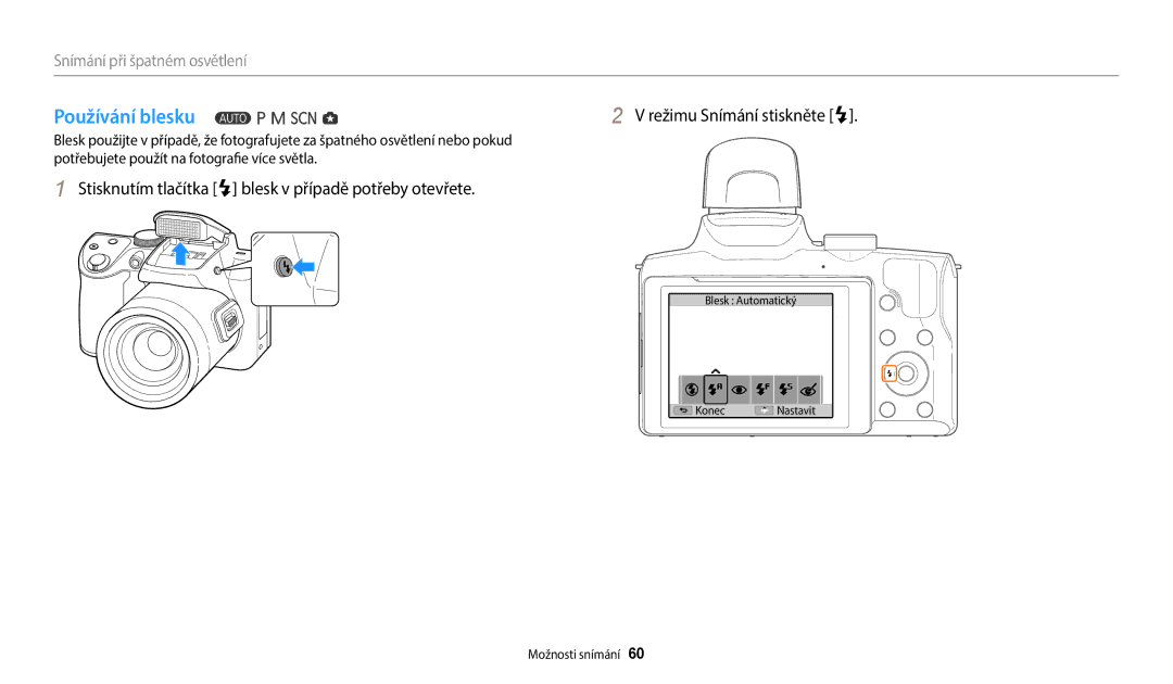 Samsung EC-WB2100BPBE3 manual Používání blesku 