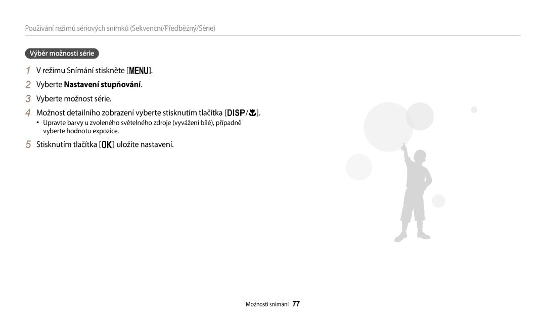 Samsung EC-WB2100BPBE3 manual Možnost detailního zobrazení vyberte stisknutím tlačítka D/c, Výběr možnosti série 