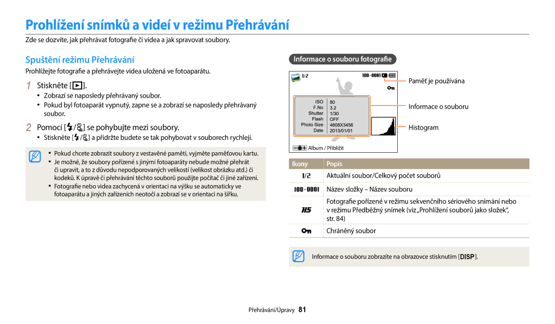 Samsung EC-WB2100BPBE3 manual Prohlížení snímků a videí v režimu Přehrávání, Spuštění režimu Přehrávání, Stiskněte P 