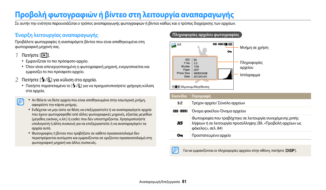 Samsung EC-WB2100BPBE3 manual Προβολή φωτογραφιών ή βίντεο στη λειτουργία αναπαραγωγής, Έναρξη λειτουργίας αναπαραγωγής 