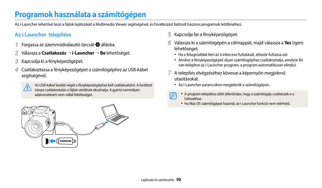 Samsung EC-WB2100BPBE3 manual Programok használata a számítógépen, Az i-Launcher telepítése 