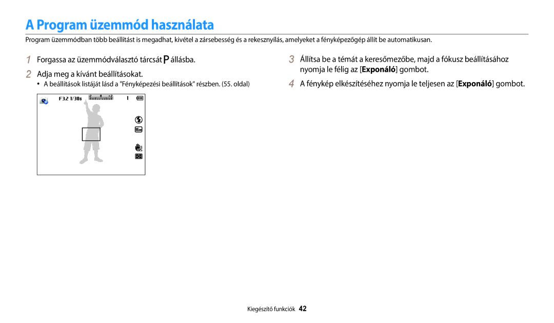 Samsung EC-WB2100BPBE3 manual Program üzemmód használata 