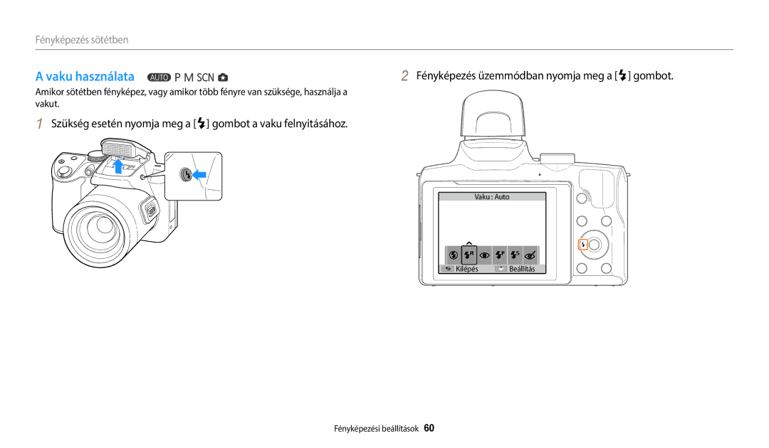 Samsung EC-WB2100BPBE3 manual Fényképezés sötétben 