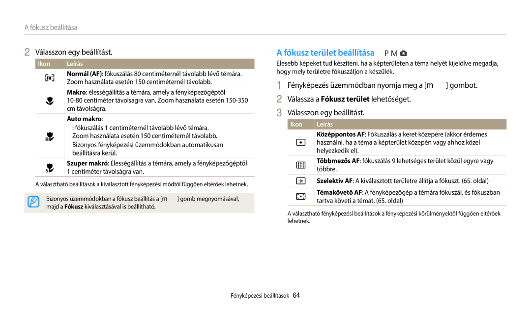 Samsung EC-WB2100BPBE3 manual Fókusz terület beállítása, Auto makro 