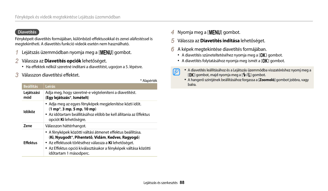 Samsung EC-WB2100BPBE3 manual Válasszon diavetítési effektet, Diavetítés 