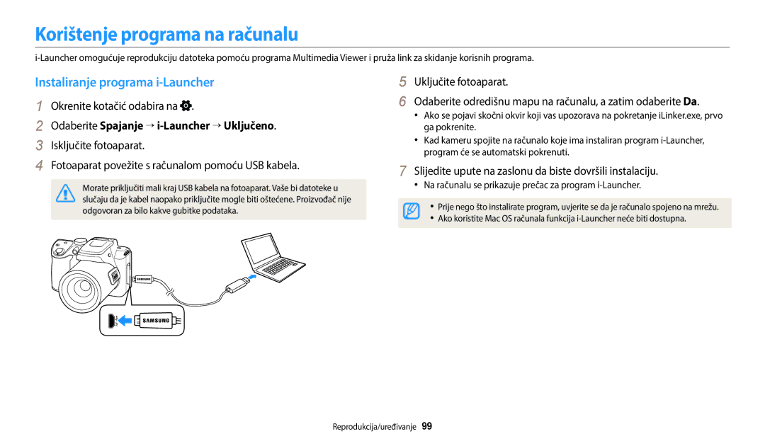 Samsung EC-WB2100BPBE3 manual Korištenje programa na računalu, Instaliranje programa i-Launcher 