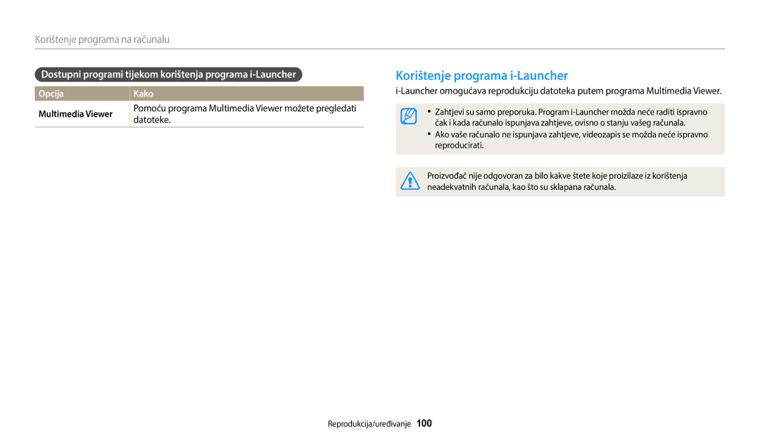 Samsung EC-WB2100BPBE3 Korištenje programa i-Launcher, Dostupni programi tijekom korištenja programa i-Launcher, Datoteke 