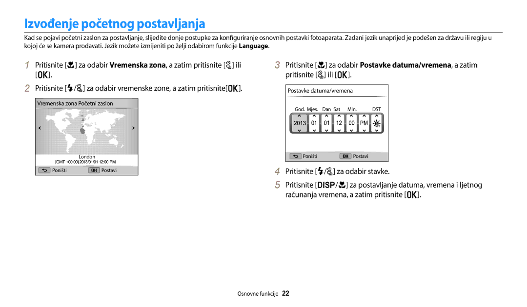 Samsung EC-WB2100BPBE3 manual Izvođenje početnog postavljanja 