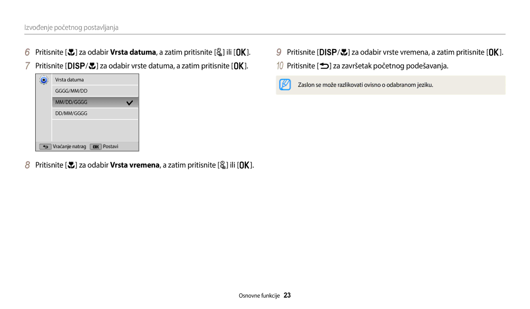 Samsung EC-WB2100BPBE3 manual Izvođenje početnog postavljanja 