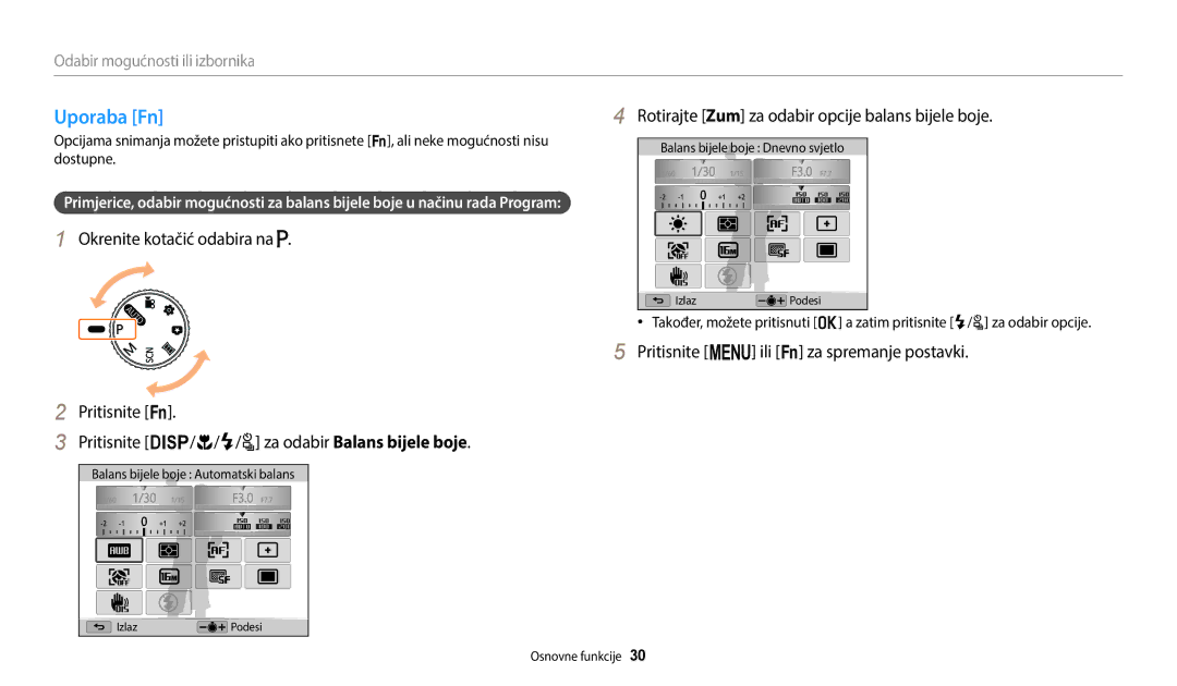 Samsung EC-WB2100BPBE3 manual Uporaba Fn, Rotirajte Zum za odabir opcije balans bijele boje 