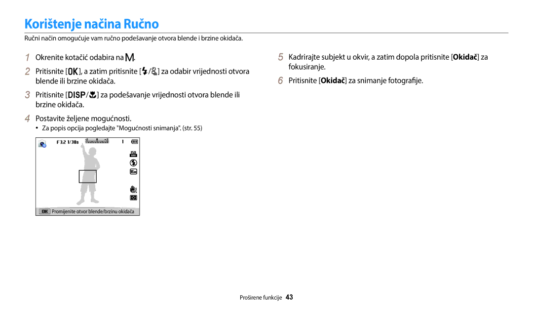 Samsung EC-WB2100BPBE3 manual Korištenje načina Ručno 