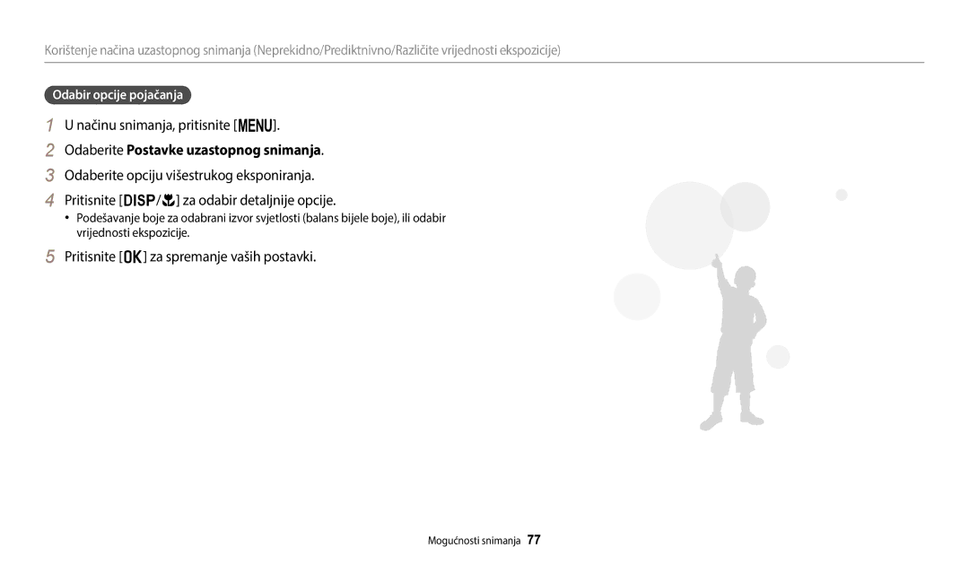 Samsung EC-WB2100BPBE3 manual Odaberite Postavke uzastopnog snimanja, Odabir opcije pojačanja 