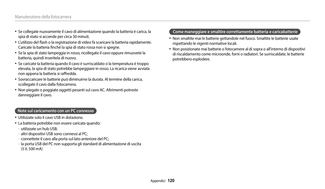 Samsung EC-WB2100BPBE1, EC-WB2100BPBTR manual Manutenzione della fotocamera 