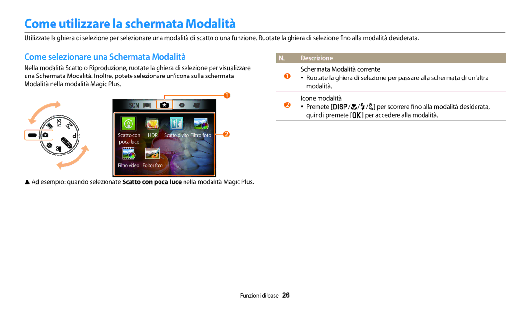 Samsung EC-WB2100BPBE1, EC-WB2100BPBTR manual Come utilizzare la schermata Modalità, Come selezionare una Schermata Modalità 