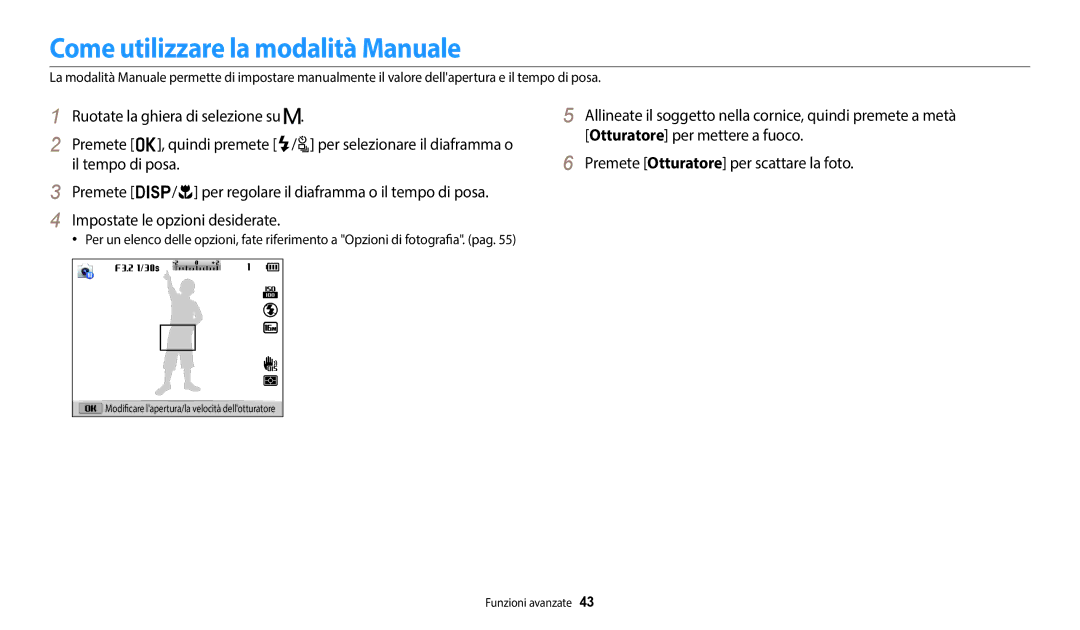 Samsung EC-WB2100BPBTR, EC-WB2100BPBE1 manual Come utilizzare la modalità Manuale 