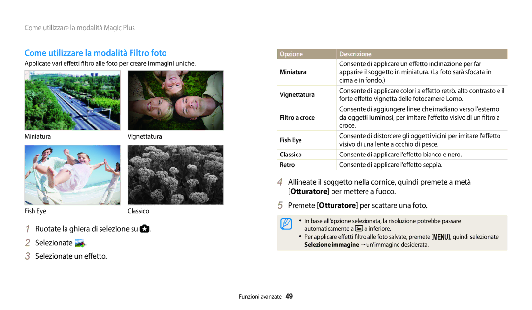 Samsung EC-WB2100BPBTR, EC-WB2100BPBE1 manual Come utilizzare la modalità Filtro foto 