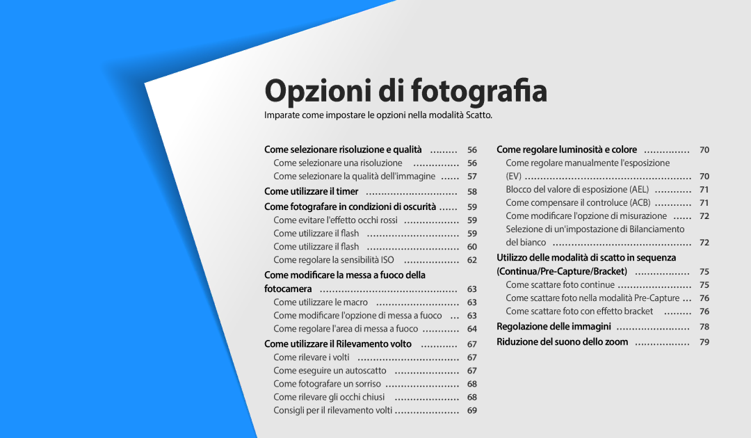 Samsung EC-WB2100BPBTR Imparate come impostare le opzioni nella modalità Scatto, Come regolare luminosità e colore … …………… 