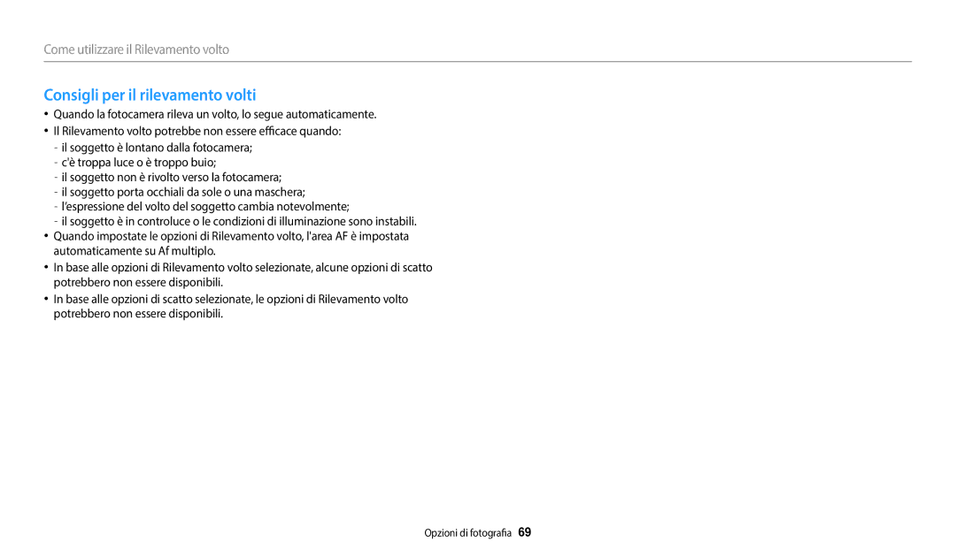 Samsung EC-WB2100BPBTR, EC-WB2100BPBE1 manual Consigli per il rilevamento volti 