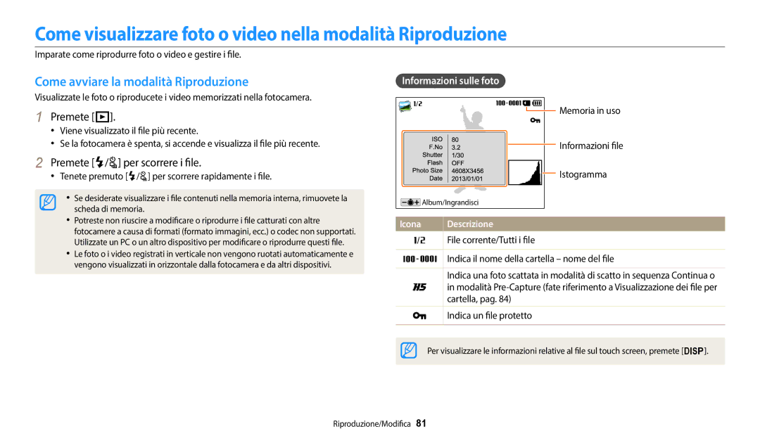 Samsung EC-WB2100BPBTR Come visualizzare foto o video nella modalità Riproduzione, Come avviare la modalità Riproduzione 