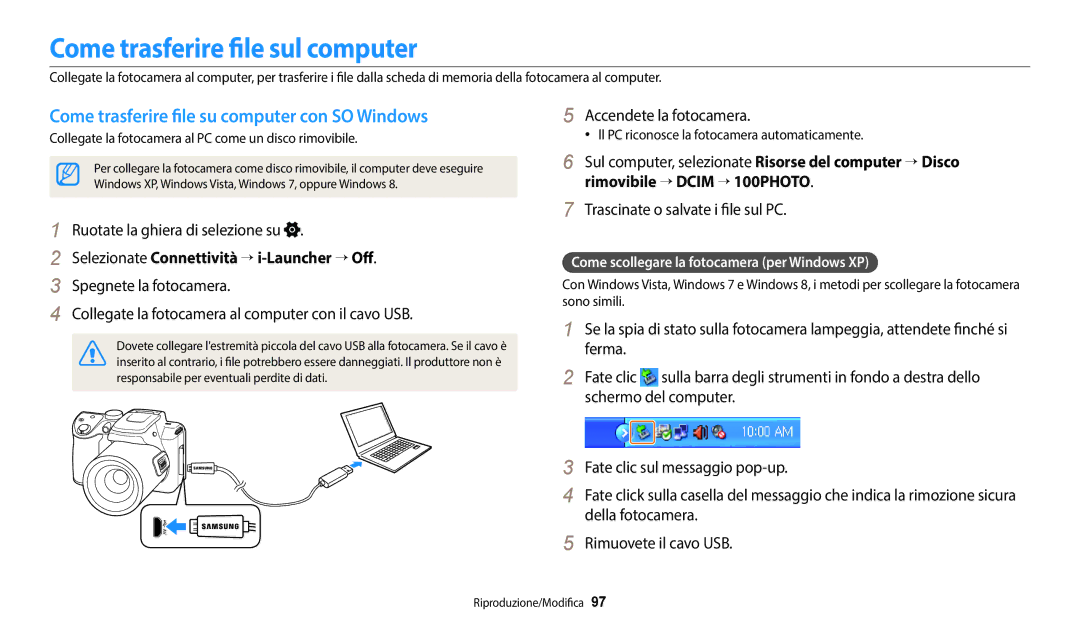 Samsung EC-WB2100BPBTR, EC-WB2100BPBE1 Come trasferire file sul computer, Come trasferire file su computer con SO Windows 