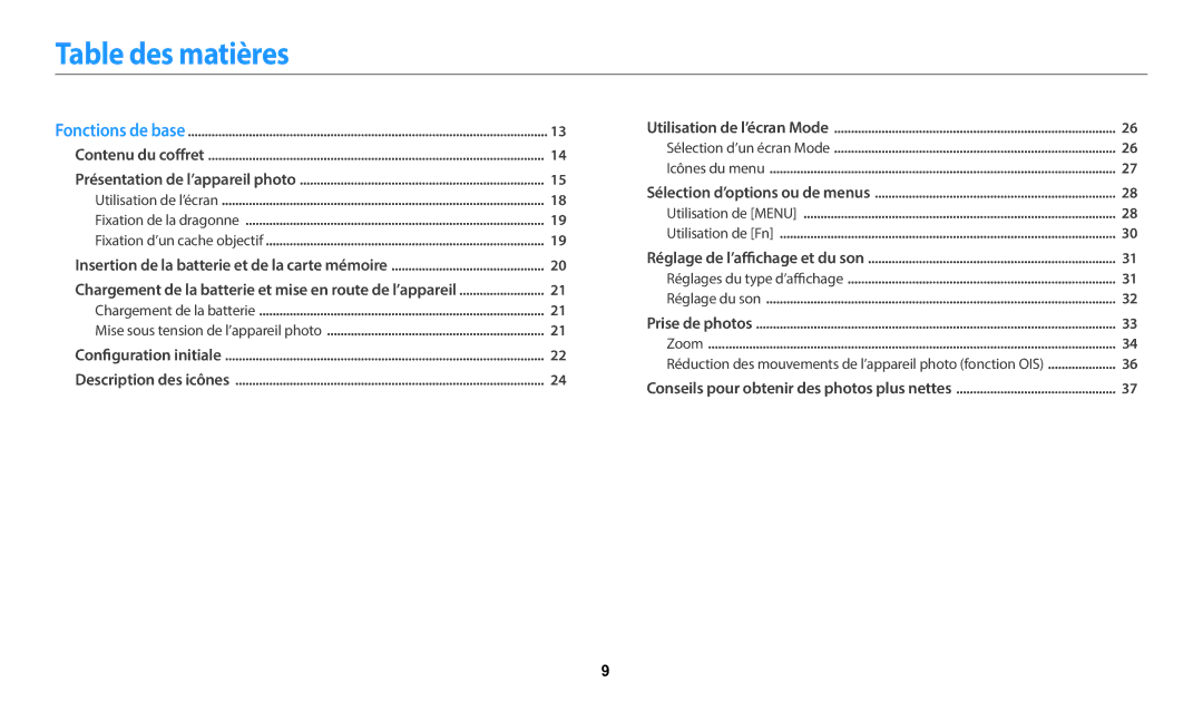 Samsung EC-WB2100BPRFR, EC-WB2100BPBFR manual Table des matières 